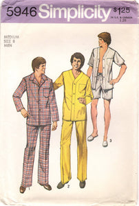 1970's Simplicity Men's Two Piece Pajama pattern - Chest 38-40" - No. 5946