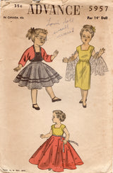 1950's Advance Toni Doll Wardrobe Pattern - 14" doll - No. 5957