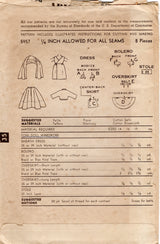 1950's Advance Toni Doll Wardrobe Pattern - 14" doll - No. 5957