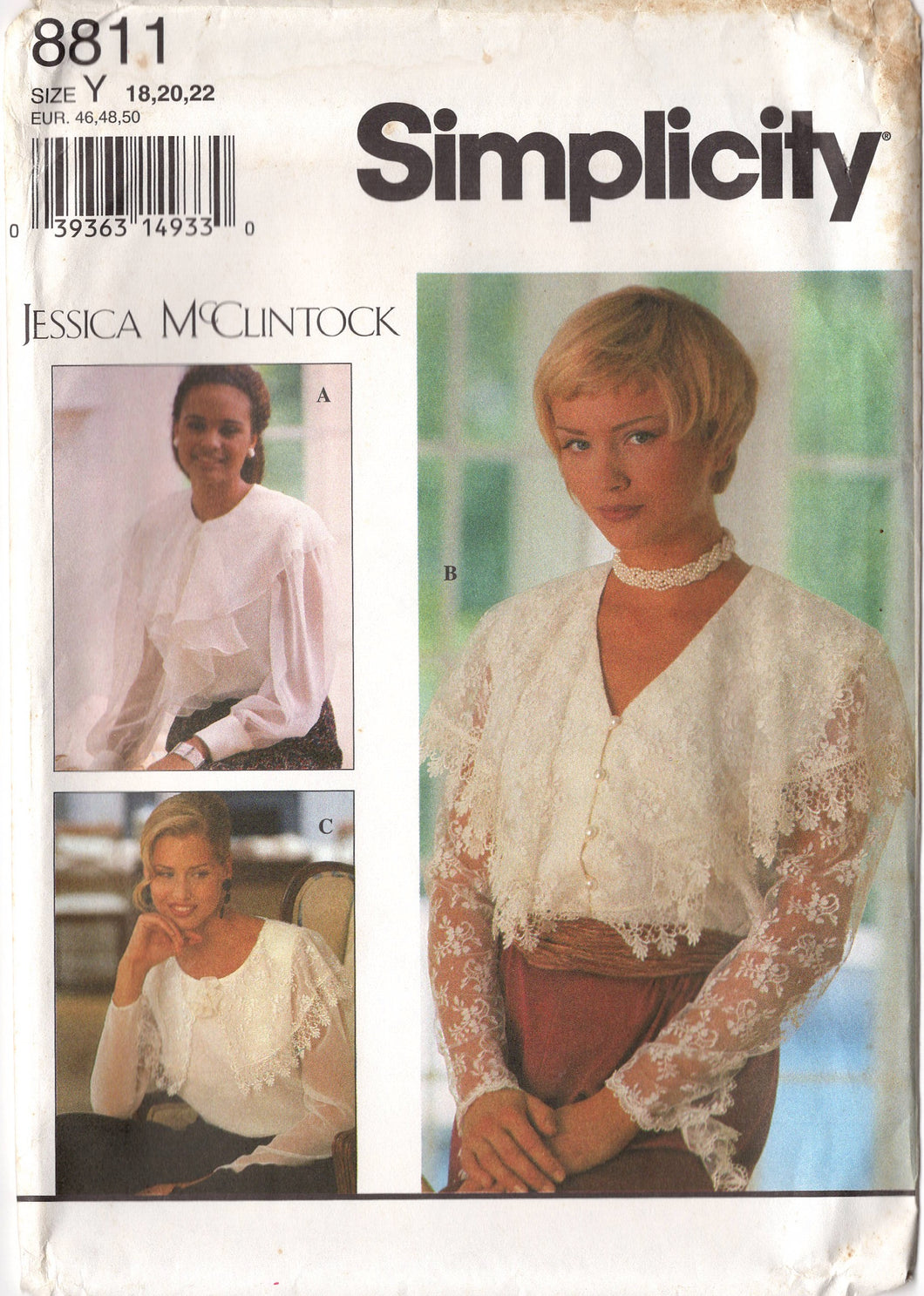 1990's Simplicity with Jessica McClintock Button Up Blouse with Capelet Collar - Bust 40-42-44