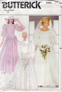 1980's Butterick Wedding Dress Pattern, Petal Neckline and Leg of Mutton Sleeves - Bust 36" - no. 6394