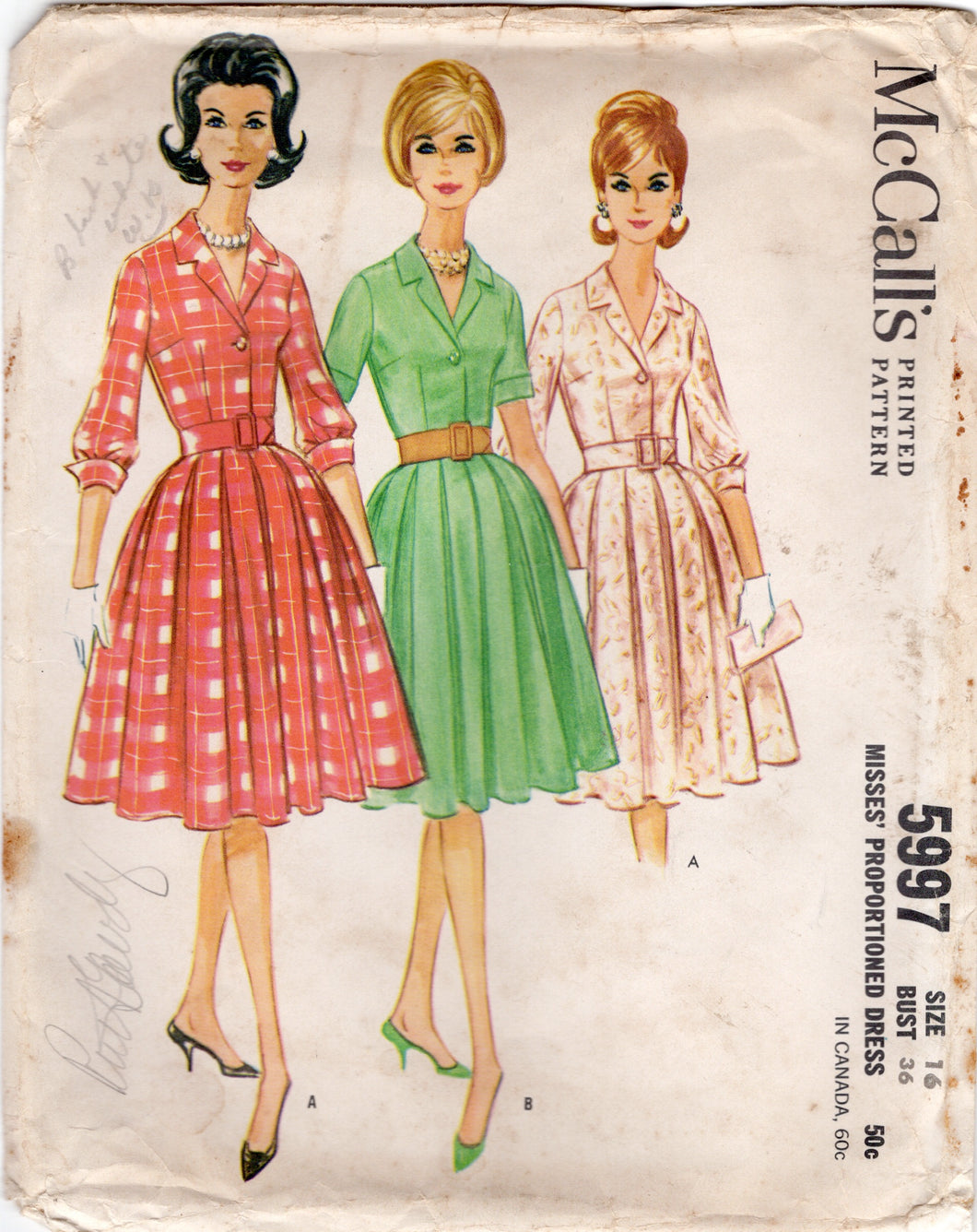 1960's McCall's Misses' Proportioned Dress pattern - Bust 36