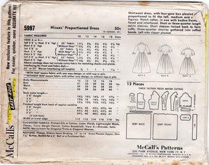 1960's McCall's Misses' Proportioned Dress pattern - Bust 36" - No. 5997