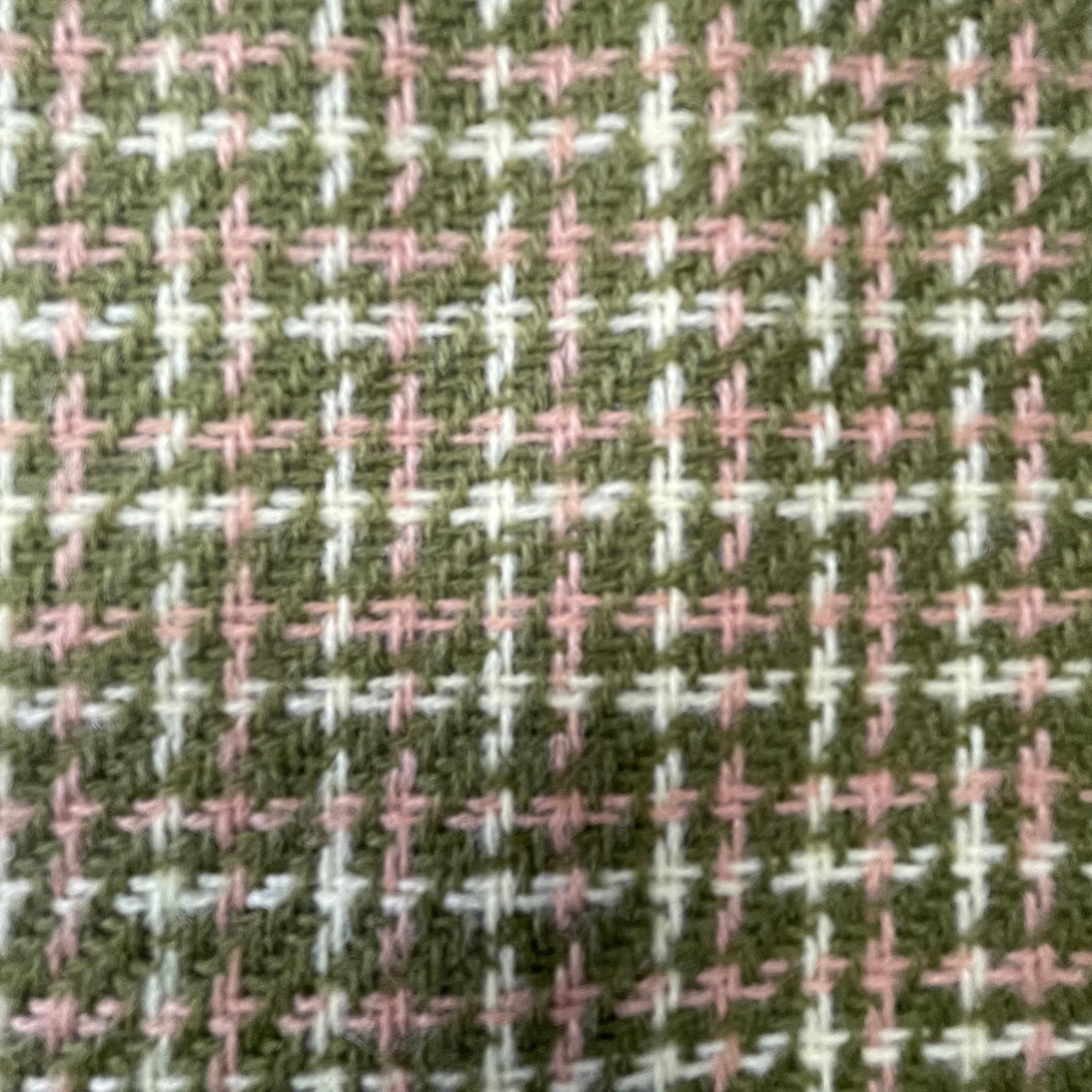 1970’s Avocado and Tan Plaid Woven Backed Acrylic Fabric- BTY