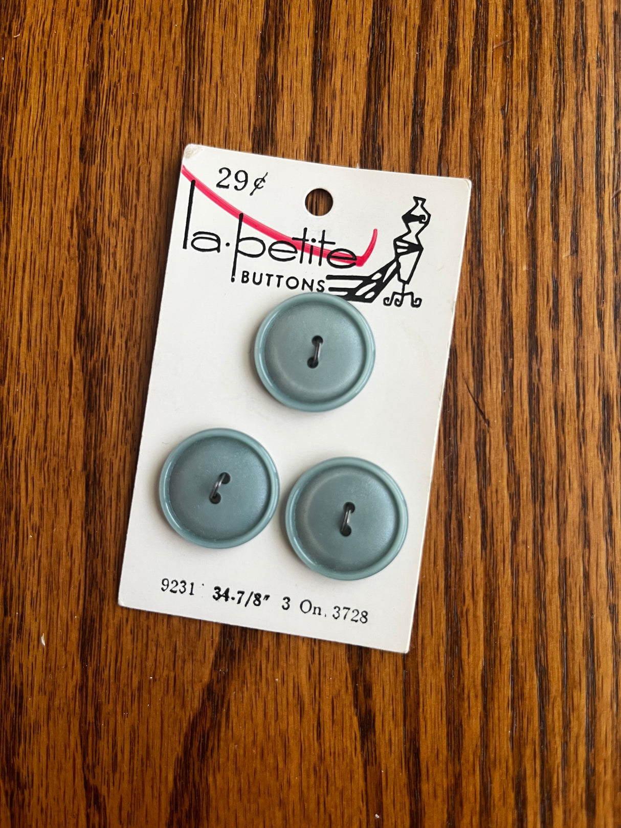 1980’s La Petite Dusty Blue Carved Plastic Buttons - Set of 3 - 7/8” - on card