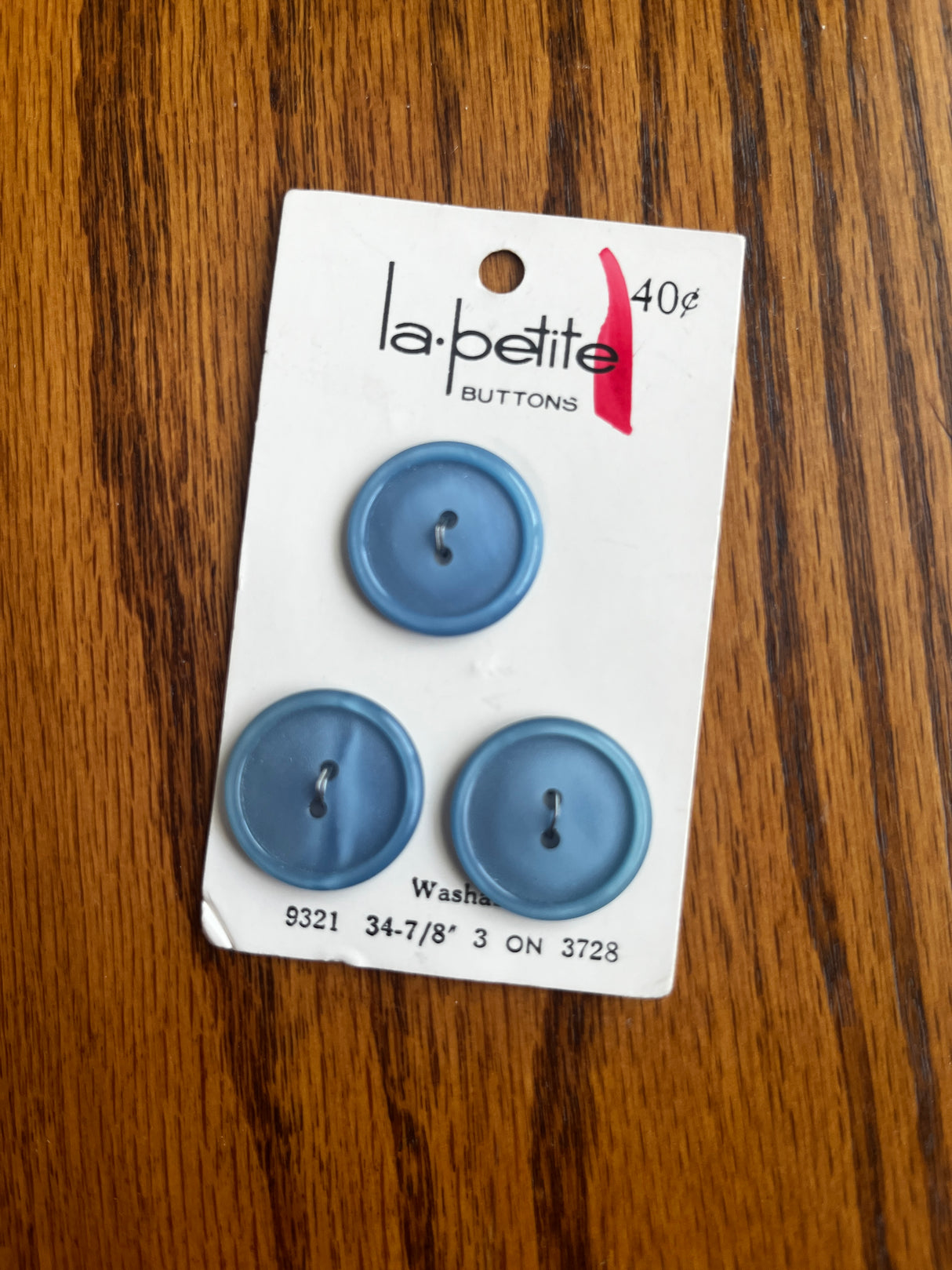 1980’s La Petite Blue Carved Plastic Buttons - Set of 3 - 7/8” - on card
