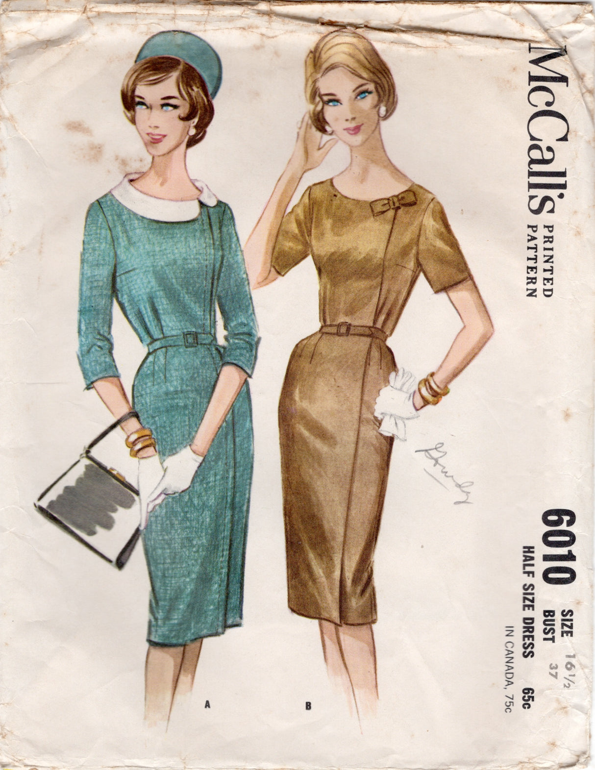 1970's McCall's Asymmetrical Sheath Dress Pattern  - Bust 37" - No. 6010