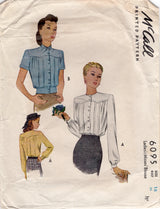 1940's McCall Button Up Blouse with Large Yoke and Pin Tucks - Bust 36" - No. 6095