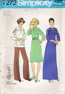 1970’s Simplicity One Piece Dress or Tunic with Drop Kimono Sleeves - Bust 43” - No. 7272
