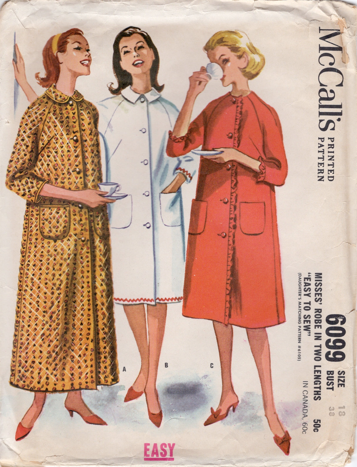 1960's McCall's "Easy to Sew" Robe Pattern - Bust 38" - No. 6099