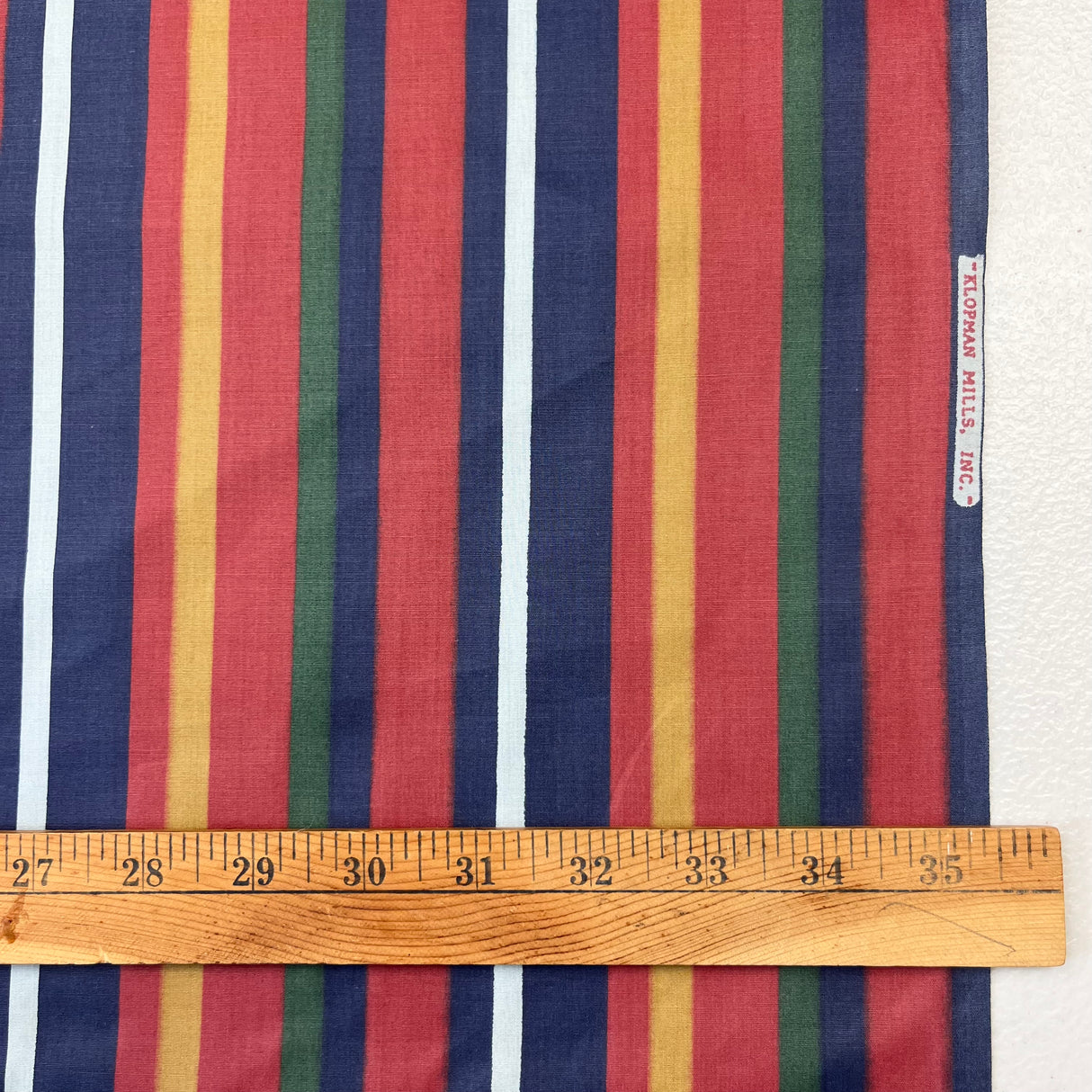 1970’s Blue, Maroon, Mustard, Green and Light Blue Stripe Fabric - BTY