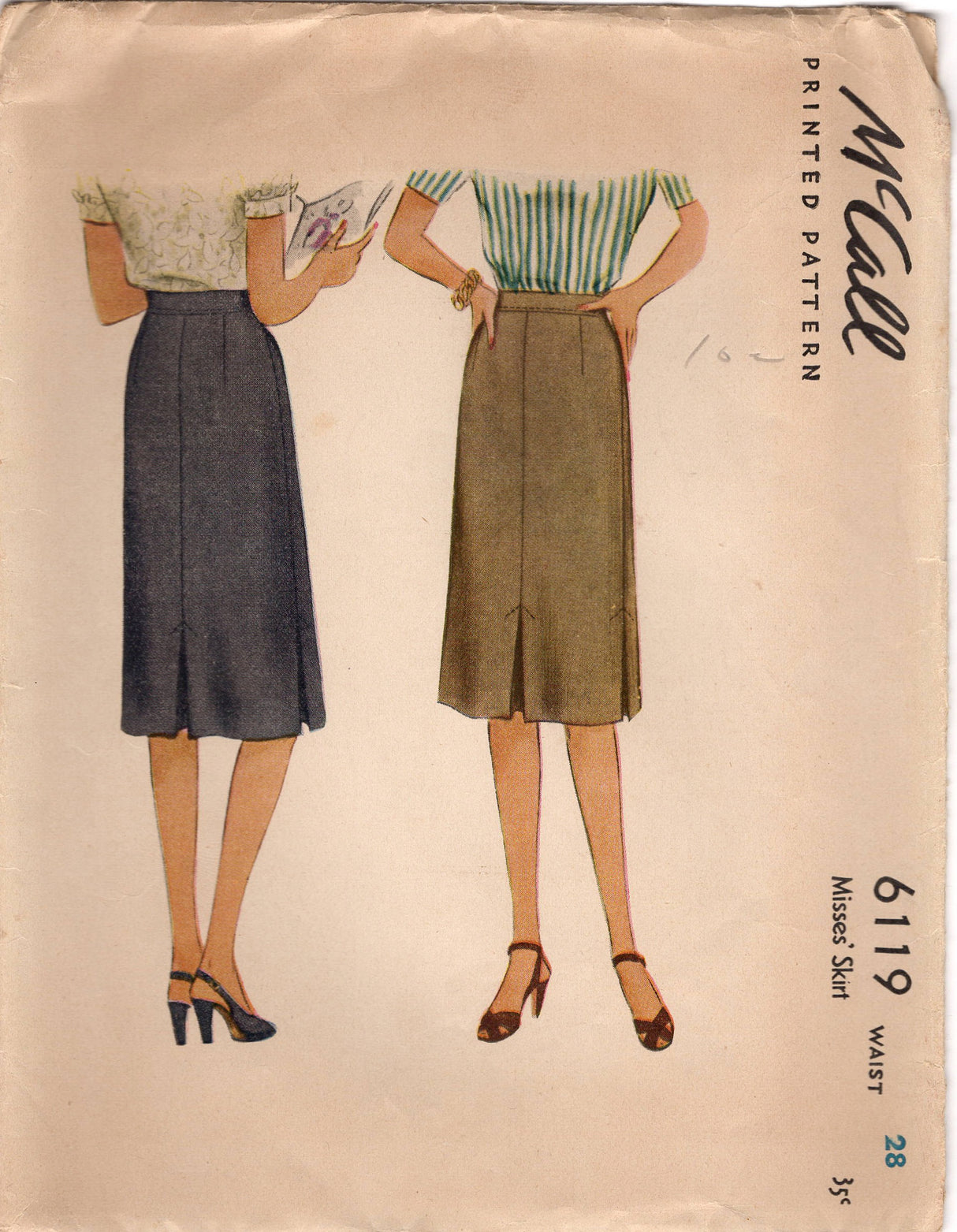 1940's McCall Straight Skirt Pattern - Waist 28" - No. 6119