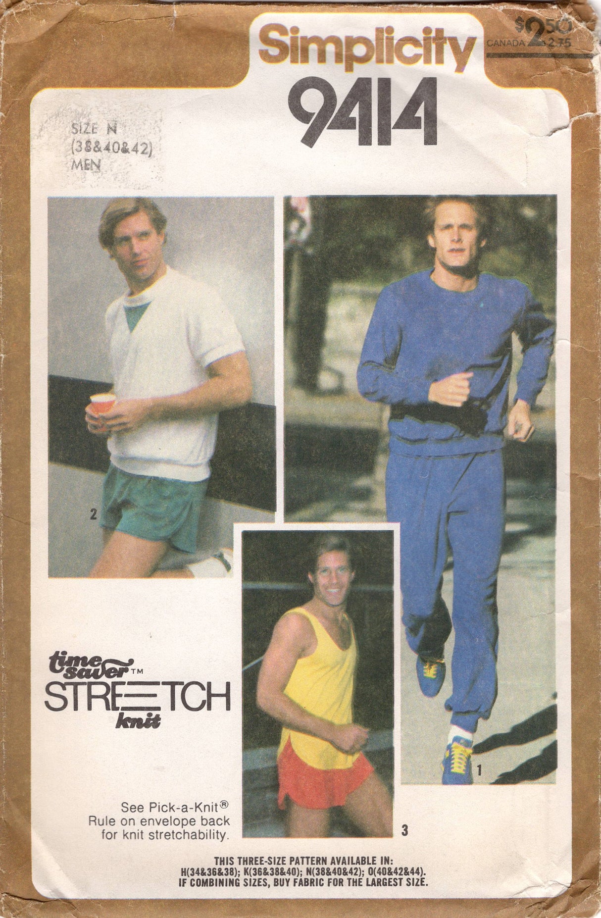 1980's Simplicity  Track suit pattern with Tank Top, Sweatshirt, Sweatpants, Short Shorts - Chest 38-40-42" - No. 9414