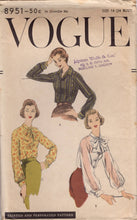 1950's Vogue Button Up Blouse in Two Styles with Pussy Bow Collar and Large Sleeves - Bust 34" - No. 8951