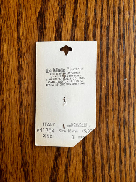 1980’s La Mode Pink Square Plastic Buttons - Set of 3 - 5/8" - on card
