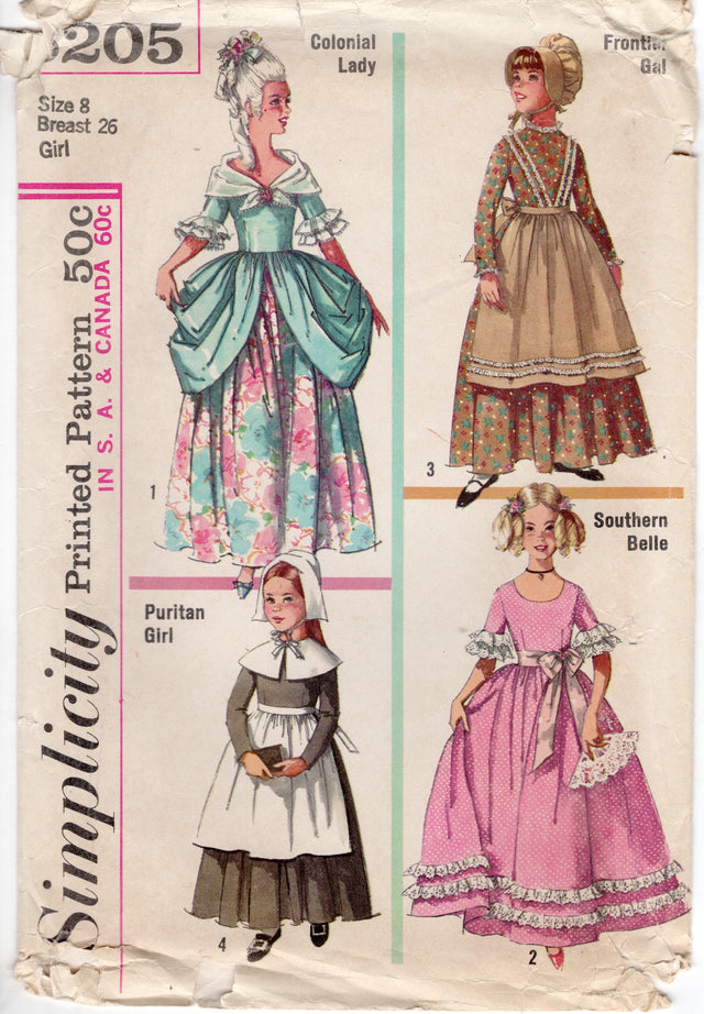 1960's Simplicity Colonial, Frontier and Puritan Costume Dress Pattern ...