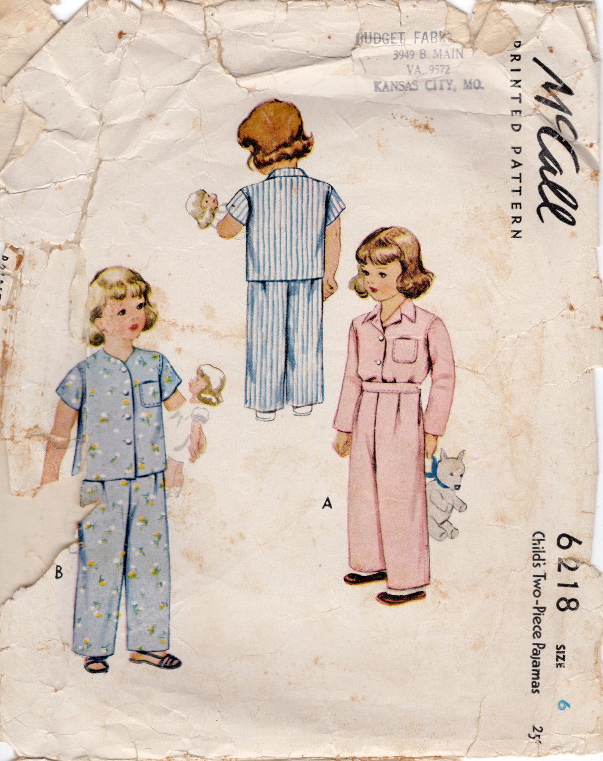 1940's McCall Child's Two Piece Pajamas - Sz 6 - Chest 24" - No. 6218