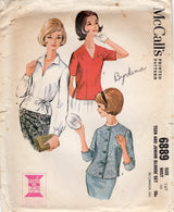 1960's McCall's Button Up Blouse Pattern in Three Styles - Bust 36" - No. 6889