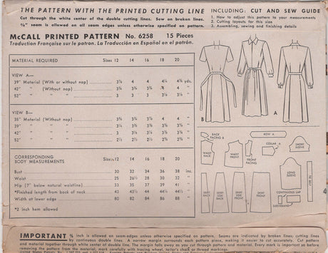 1940's McCall Maternity Dress Pattern with Bow Accent - Bust 32" - No. 6258