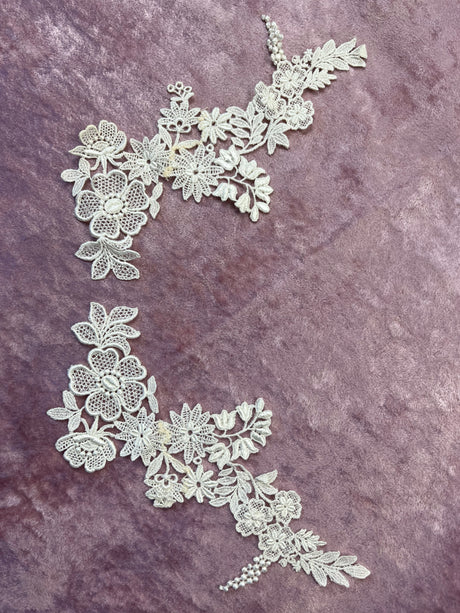 1970’s Floral Appliqué, set of 2 - Hirschberg, Schutz & Co - Cream color - deadstock - No. 1854