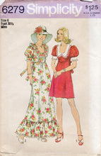 1970's SImplicity Maxi or Midi Dress Pattern with Large Ruffle, Collar and Puff Sleeves - Bust 30.5" - No. 6279