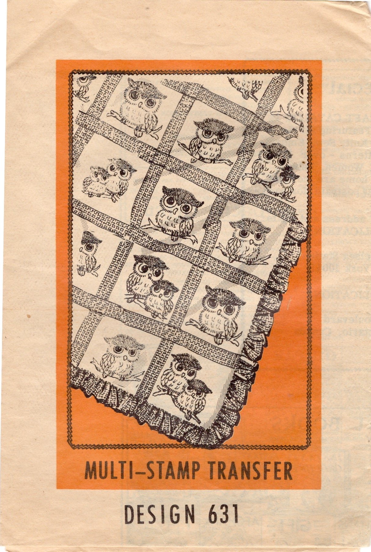 1980's Mail Order Owl Coverlet Transfer Pattern - No. 631