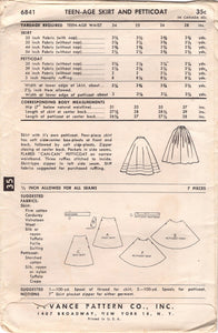 1950's Advance Pleated Skirt and Petticoat Pattern - Waist 24" - No. 6841