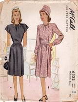 1940's McCall Maternity Dress with Cut Out Bodice Details - Bust 30" - No. 6332