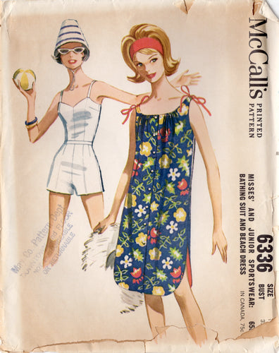 1960's McCall's One Piece Bathing Suit and Beach Dress Pattern - Bust 32