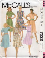 1980's McCall's Shirtwaist Dress Pattern with Puff, Short or No Sleeves - Bust 46" - No. 7522