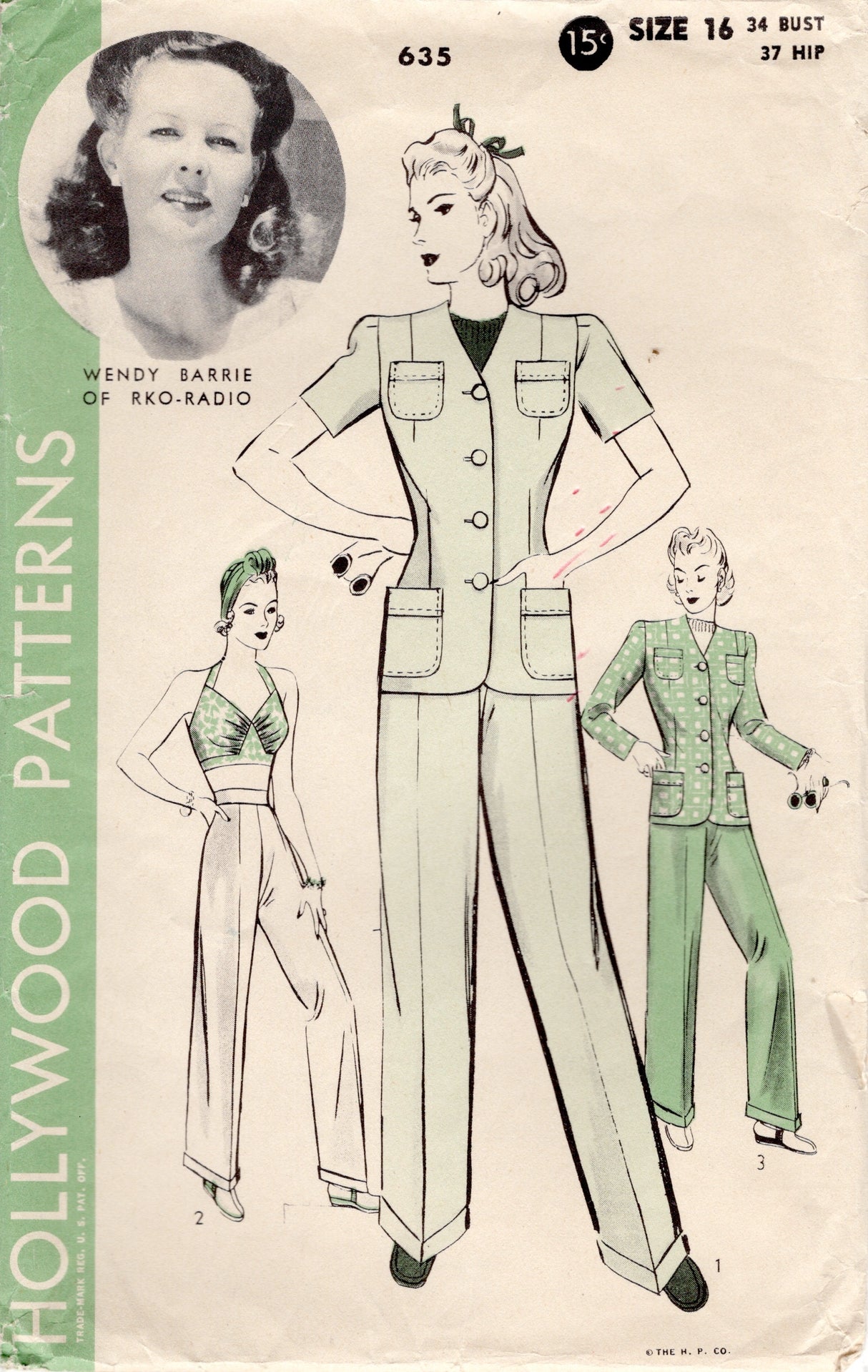 1940’s Hollywood Bra Top and Collarless Suit Pattern - Bust 34”-  No. 635