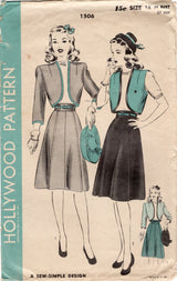 1940's Hollywood Bolero and Skirt Set Pattern - Bust 34" - No. 1506