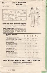 1940’s Hollywood Bra Top and Collarless Suit Pattern - Bust 34”-  No. 635