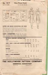 1940's Hollywood Yoked Shirtwaist Dress Pattern - Bust 38" - No. 1817