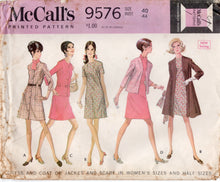 1960's McCall's Button Up Dress and Coat or Jacket and Scarf Pattern - Bust 44" - No. 9576