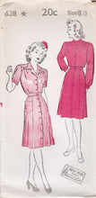 1940's New York Button Up Shirtwaist Dress Pattern with Regular Collar or Pussy Bow Collar - Bust 32-40" - No. 638