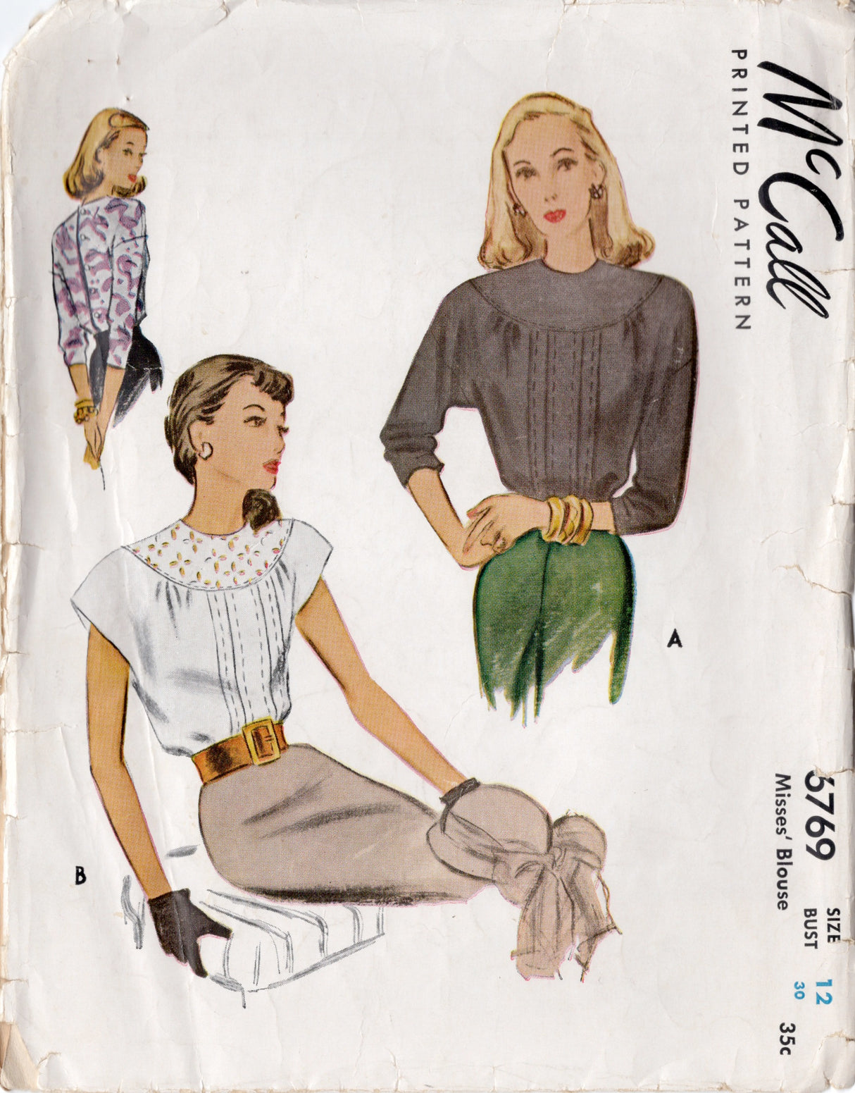1940's McCall Pintuck Blouse Pattern with Large Yoke - Bust 30" - No. 6769