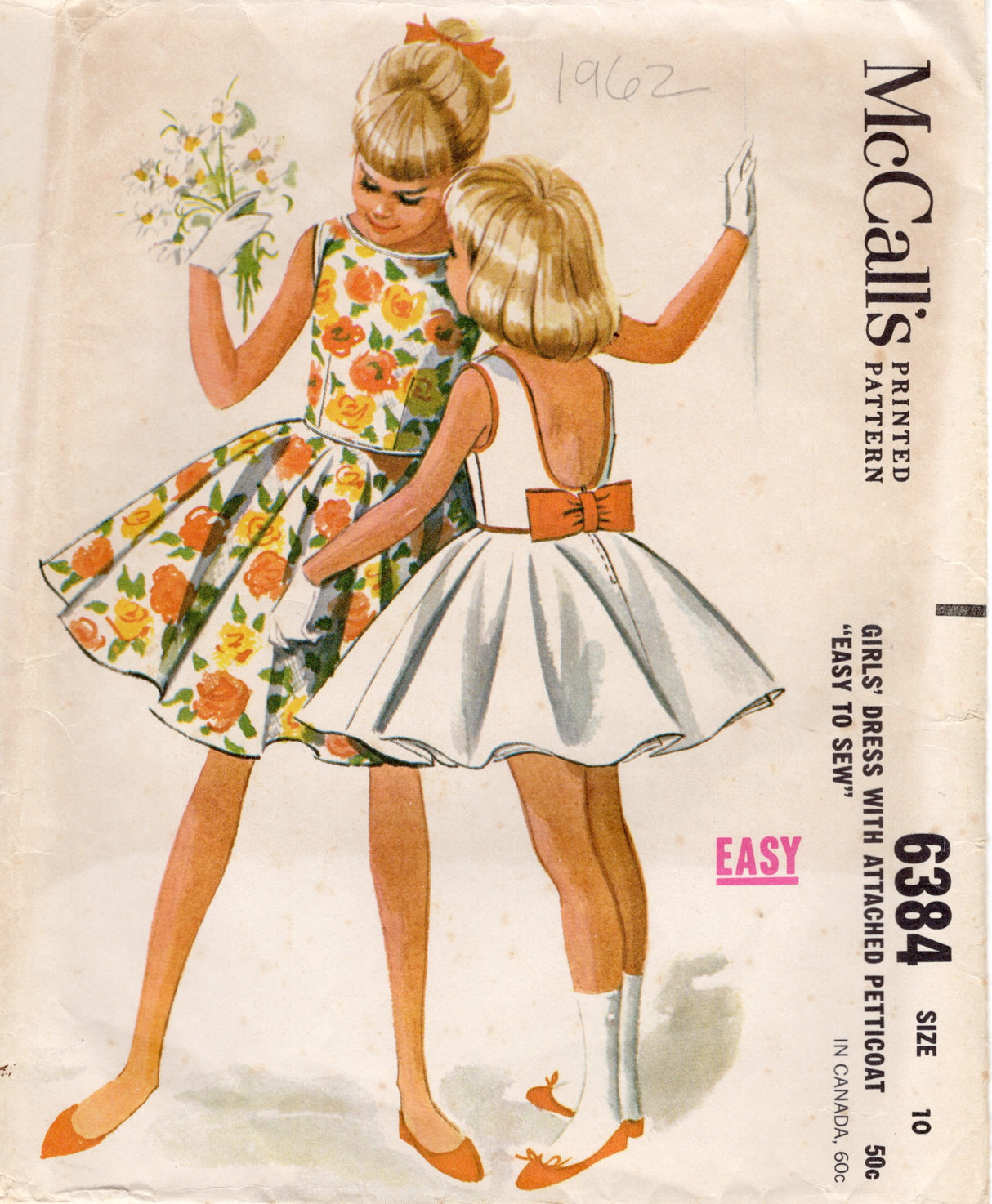 1960's McCall's Child's Low Back Dress Pattern with Built in Petticoat - Chest 28" - No. 6384