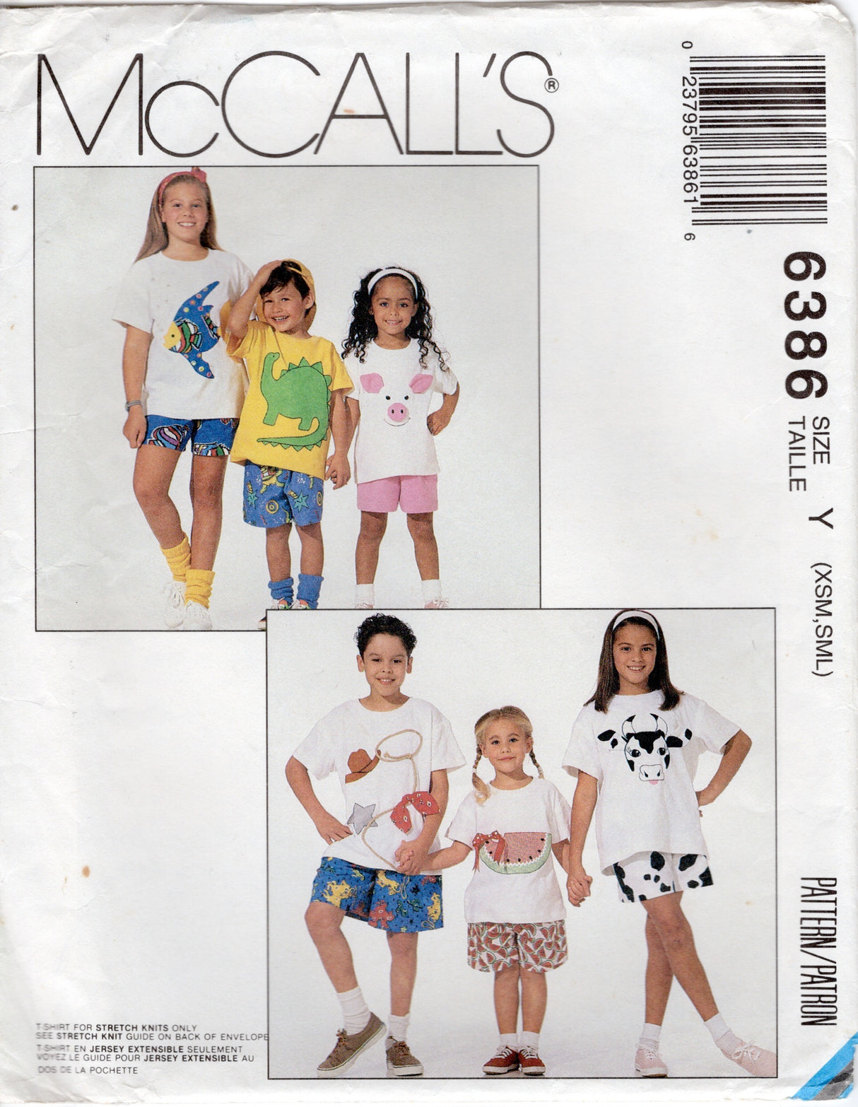 1990's McCall's Child's T-shirt and Shorts pattern with Appliques - Chest 21-25" - No. 6386