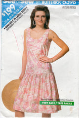 1980's See & Sew Butterick Drop Waist Sleeveless Dress Pattern - Bust 30.5-36" - No. 6398