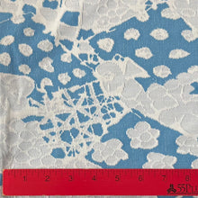 1970's Blue and White Abstract Floral Print Double Knit Polyester Fabric