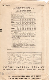 1940's Vogue Asymmetrical Front Dress Pattern with Pockets - Bust 32" - No. 6400