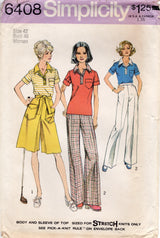 1970's Simplicity Pulllover Blouse, Pant-Skirt and Pants pattern - Bust 46" - No. 6408