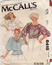 1970's McCall's Yoked Blouse with Dolman Sleeves - Bust 30.5-31.5" - No. 6418