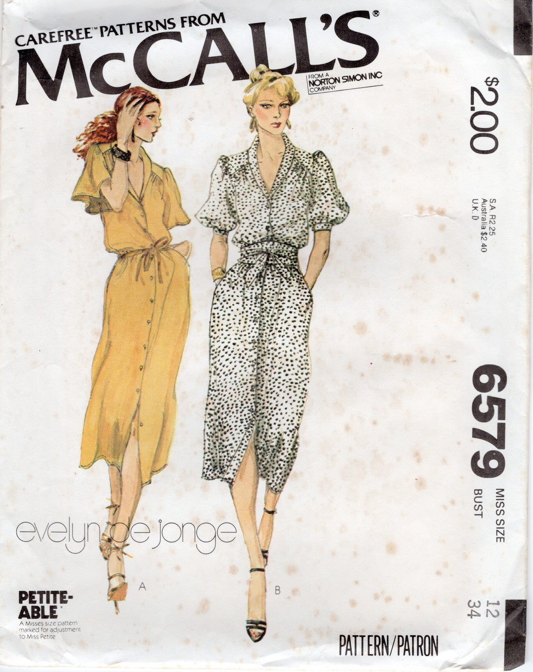 1970's McCall's Button Up Midi Yoked Dress and Belt pattern - Bust 34