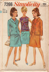 1960's Simplicity Suit Pattern with Straight Skirt, Overblouse and Boxy Jacket - Bust 32" - No. 7266