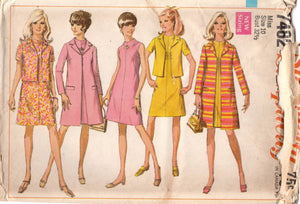 1960's Simplicity Sleeveless Dress, Boxy Jacket and A line Coat - Bust 32.5" - No. 7482