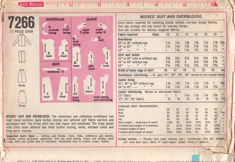 1960's Simplicity Suit Pattern with Straight Skirt, Overblouse and Boxy Jacket - Bust 32" - No. 7266