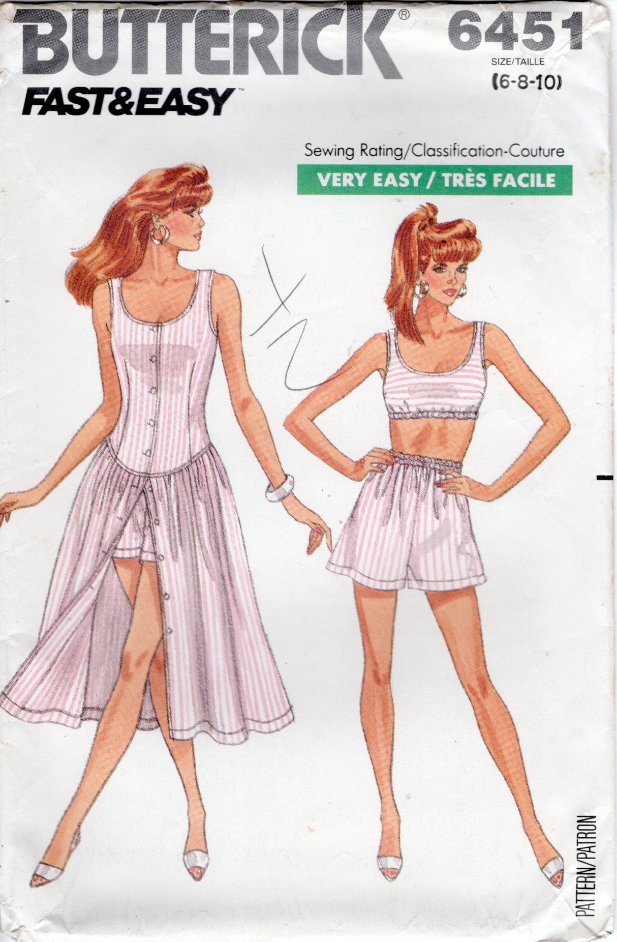 1980's Butterick Drop Waist Dress, Crop Top and Shorts Pattern - Bust 30.5-32.5" - No. 6451