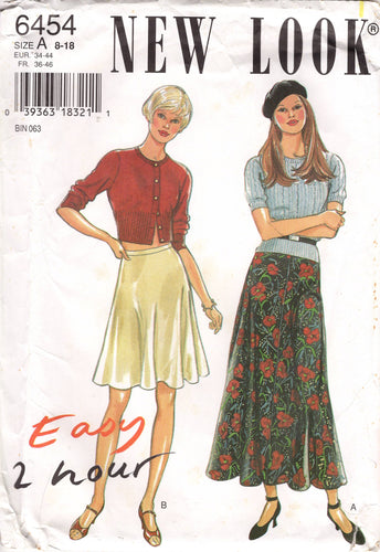 1990's New Look Flared Skirt pattern in two lengths - Waist 24-32